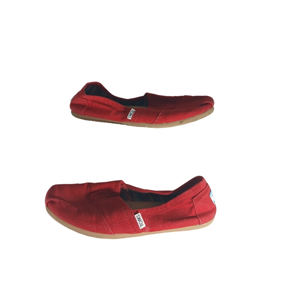 TOMS Canvas Slip‎ On Shoes Red Women Size 9 Casual Comfort Everyday Flats